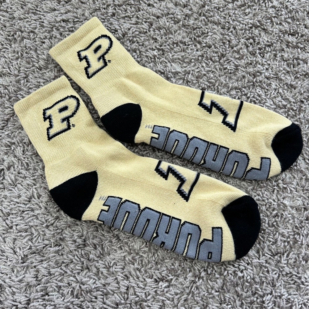 Purdue Boilermakers NCAA Crew‎ Socks Gold Black Grey Logo Mens Womens One Size